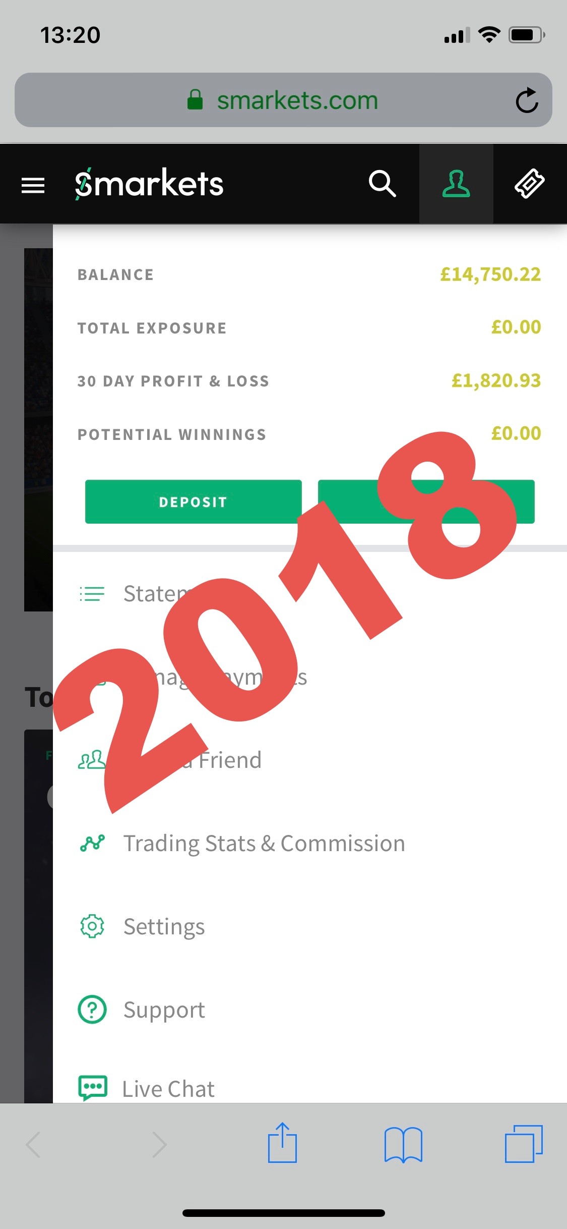 Screenshot of Smarkets balance using the horse lay betting system in 2018
