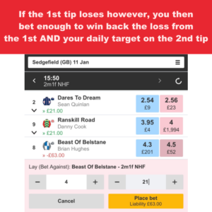 Step 4 of the horse lay betting system