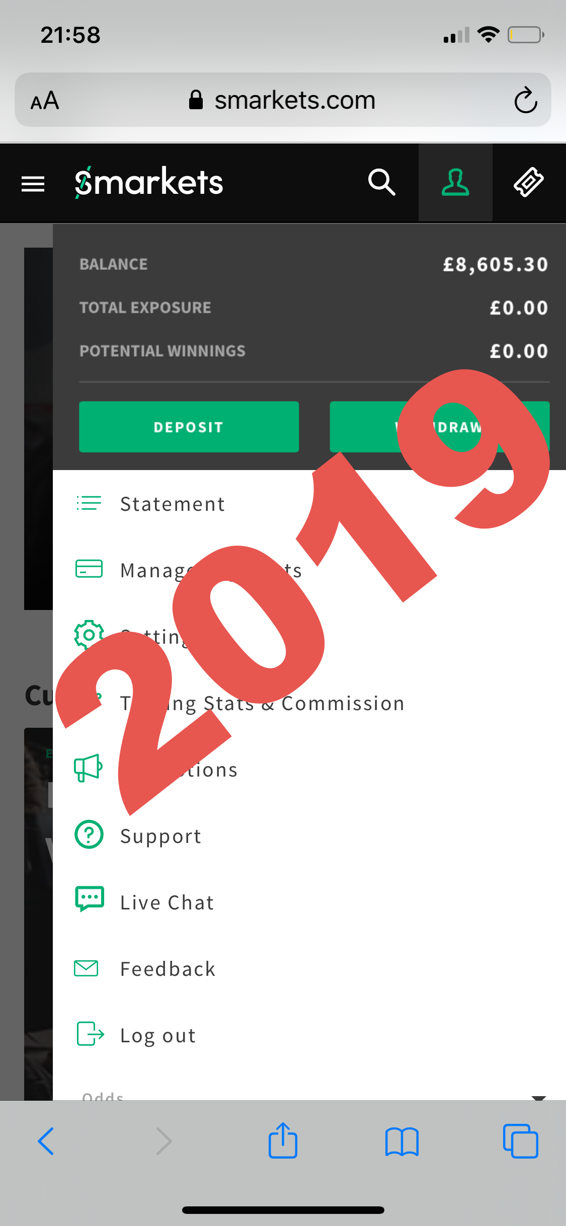 Screenshot of Smarkets balance using the horse lay betting system in 2019