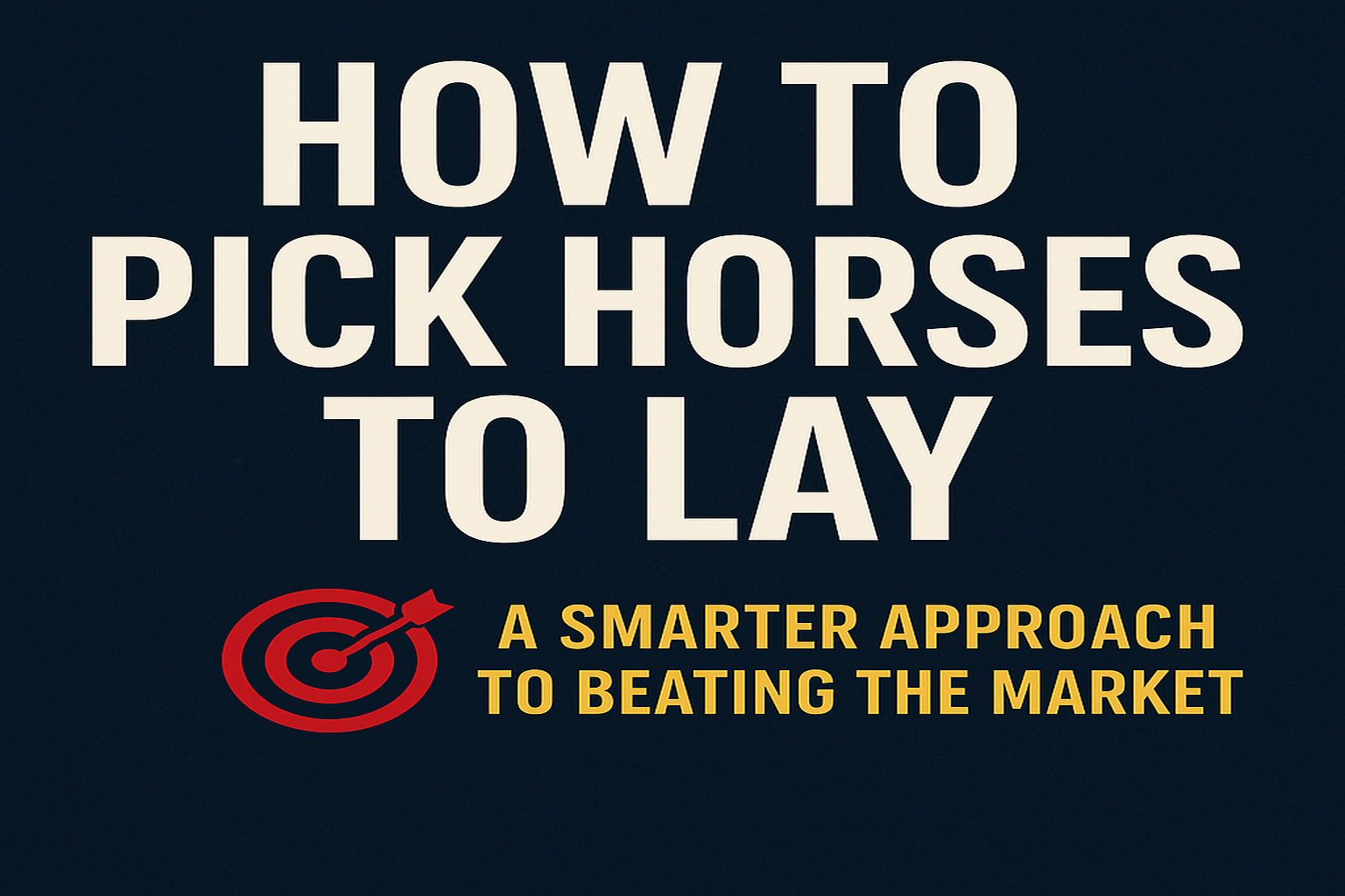 Bold title card reading 'How to Pick Horses to Lay – A Smarter Approach to Beating the Market' with a red target icon on a dark blue background.