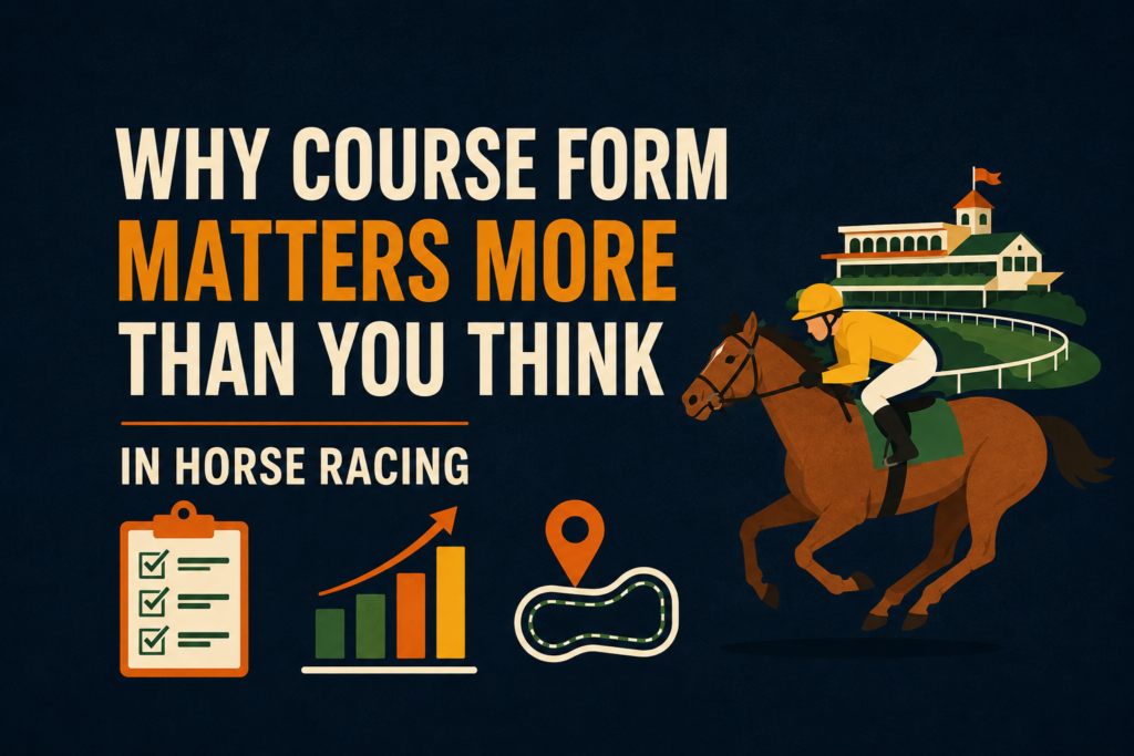 Course form in horse racing with jockey, racecourse and performance chart illustration