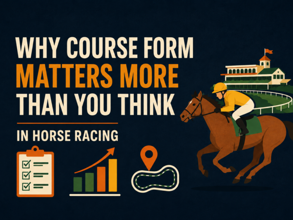 Course form in horse racing with jockey, racecourse and performance chart illustration